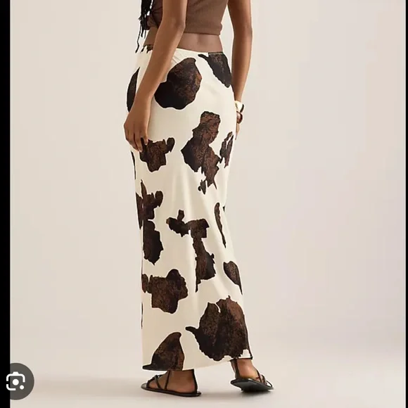 NWOT By Anthropologie The Tilda Cow Print Slip MIDI Skirt - Picture 3 of 8